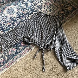 Top shop bell sleeve checkered shirt